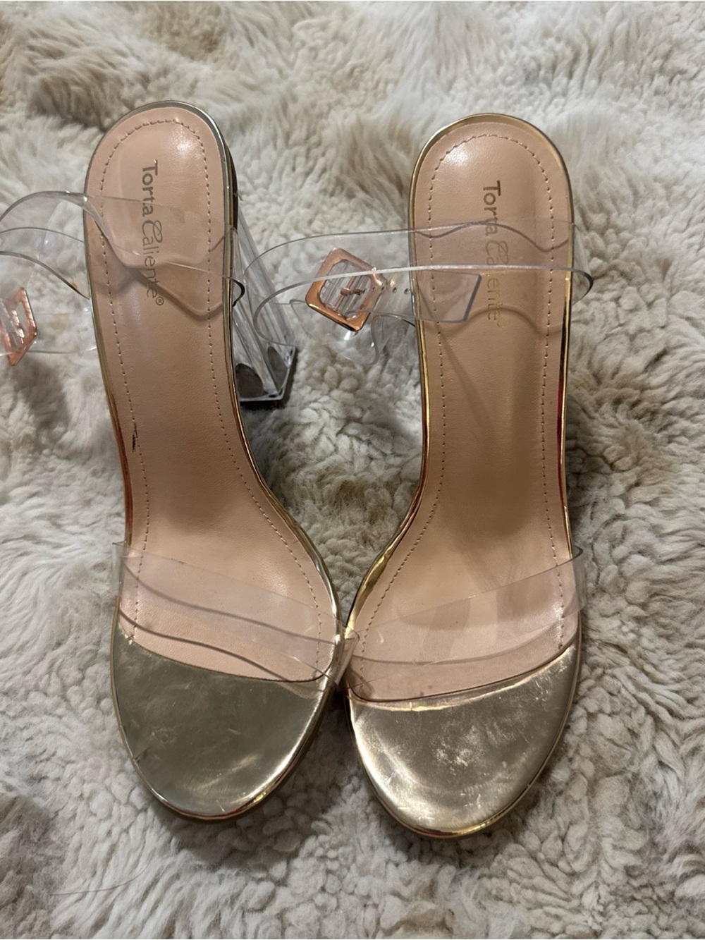 Torta Celeste Gold Clear-Strap Heels for Women